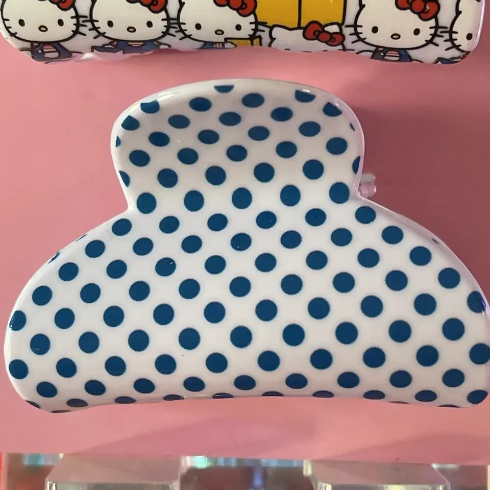 Hello Kitty Hair Claw Clip White Blue 2 Set Accessory Polka Dot 2023 Sanrio